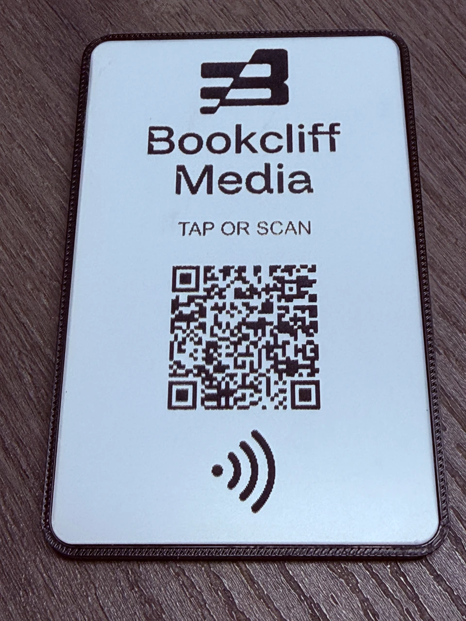 Finished Bookcliff Media acrylic NFC and QR Tap Card